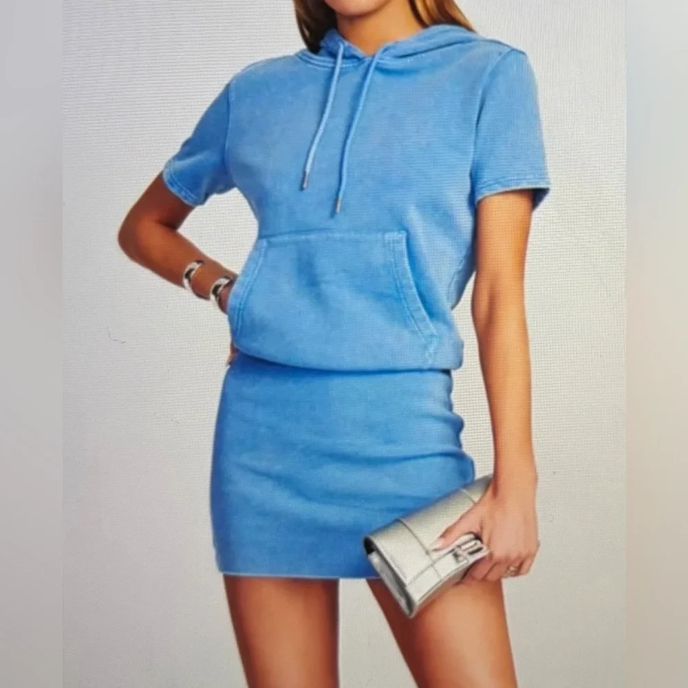 SER.O.YA Size:L Women Rory Blue Hoodie Sweatshirt Dress 100% Cotton - Picture 11 of 14